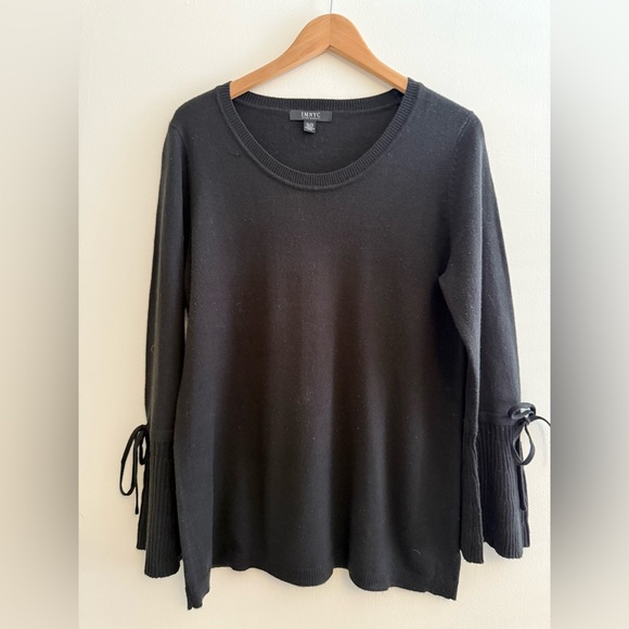 Elegant Black Women's Sweater with Tie bell Sleeves - Picture 1 of 9